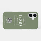 Coque iPhone 16 Sage Green Minimalist Business Logo & QR Code (Verso Horizontal)