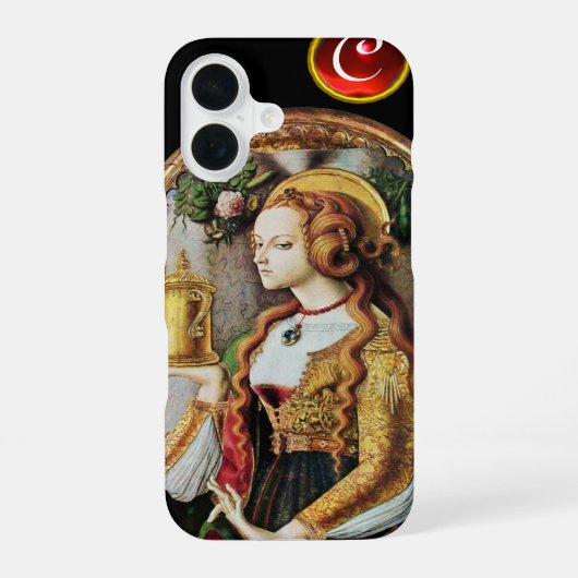 Coque iPhone 16 SAINT MARY MAGDALENE Ruby Gem Monogramme, Noir (Verso)