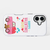 Coque iPhone 16 Saint Valentin Coeurs mignons Camion rose Teddy Be (Verso Horizontal)