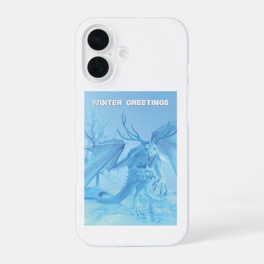 Coque iPhone 16 Salutations d'hiver. Dragon de glace avec bois (Verso)