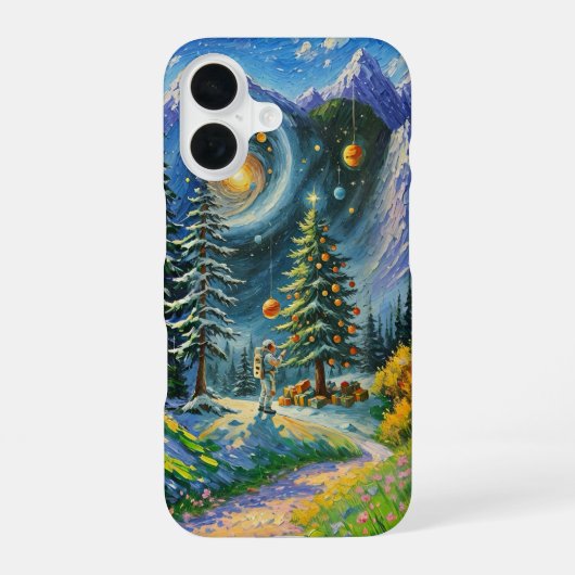 Coque iPhone 16 Sapin de Noël dans l'espace (Verso)
