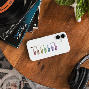 Coque iPhone 16 Saxophone arc-en-ciel coloré