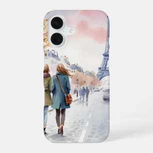 Coque iPhone 16 Scène de rue romantique de Paris en impression