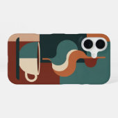 Coque iPhone 16 Scène de tasse à café géométrique rétro (Verso Horizontal)