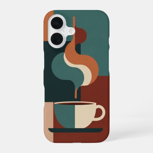 Coque iPhone 16 Scène de tasse à café géométrique rétro (Verso)