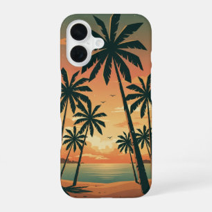 Coque iPhone 16 Scène tropicale vintage avec palmiers