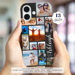 Coque iPhone 16 Script de collage de 13 photos moderne Nom Couleur