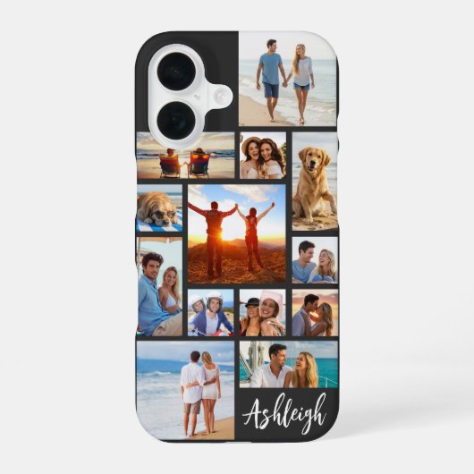 Coque iPhone 16 Script de collage photo moderne 13 Nommez vos coul (Verso)