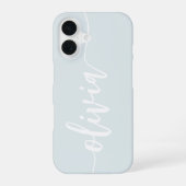 Coque iPhone 16 Script esquissé bleu moderne Nom personnalisé (Verso)