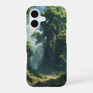 Coque iPhone 16 Sentier forestier aux taches de soleil