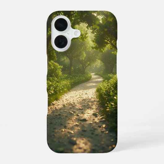 Coque iPhone 16 Sentier forestier ensoleillé (Verso)