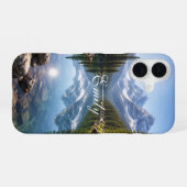 Coque iPhone 16 Serene Mountain Lake Landscape Personalized Name (Verso Horizontal)