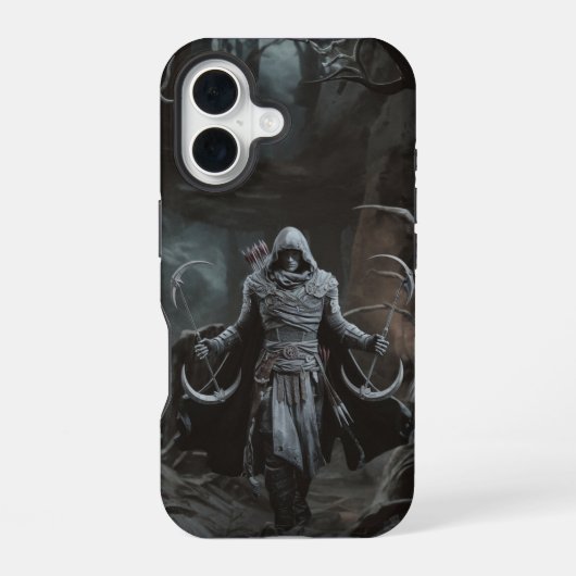 Coque iPhone 16 Shadow Hunt – Guerrier Rogue de la Forêt (Verso)