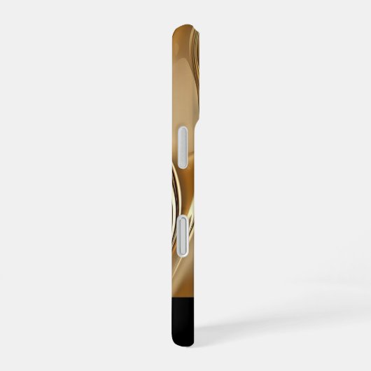 Coque iPhone 16 Shiny Gold Abstract Sleek Black Monogrammed (Côté droit)