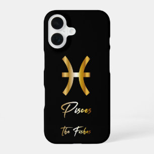 Coque iPhone 16 Signe de zodiaque de Pois, noir et or
