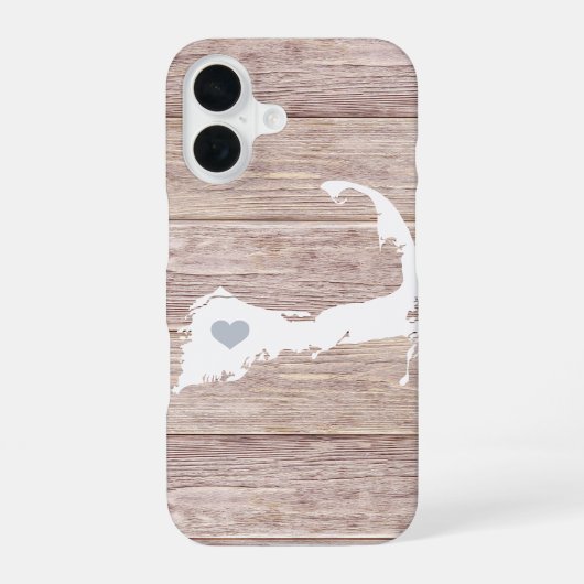 Coque iPhone 16 Silhouette de Cape Cod aspect bois rustique (Verso)
