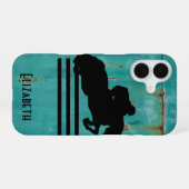 Coque iPhone 16 Silhouette de cavalier de saut d'obstacles (Verso Horizontal)