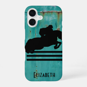 Coque iPhone 16 Silhouette de cavalier de saut d'obstacles