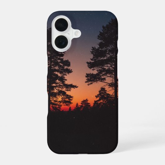 Coque iPhone 16 Silhouette de la forêt rétro (Verso)