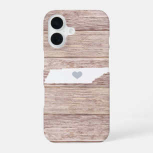 Coque iPhone 16 Silhouette de l'État du Tennessee en Bois Rustique