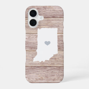 Coque iPhone 16 Silhouette de l'Indiana en bois rustique