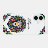Coque iPhone 16 Silhouette de Lion Floral (Verso Horizontal)