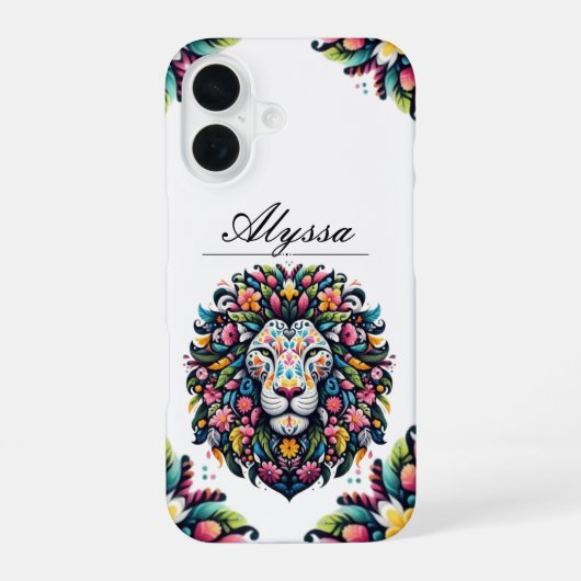Coque iPhone 16 Silhouette de Lion Floral (Verso)