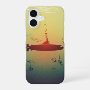 Coque iPhone 16 Silhouette de sous-marin minimaliste vintage