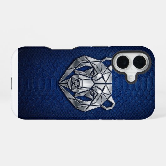 Coque iPhone 16 Silver Chrome Geometric Bear Blue Python iPhone (Verso Horizontal)