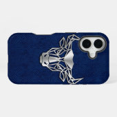 Coque iPhone 16 Silver Chrome Geometric Bull Blue Python iPhone (Verso Horizontal)