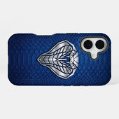 Coque iPhone 16 Silver Chrome Geometric Cobra Blue Python iPhone (Verso Horizontal)