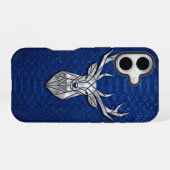 Coque iPhone 16 Silver Chrome Geometric Deer Blue Python iPhone (Verso Horizontal)