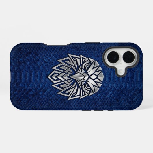 Coque iPhone 16 Silver Chrome Geometric Eagle Blue Python iPhone (Verso Horizontal)