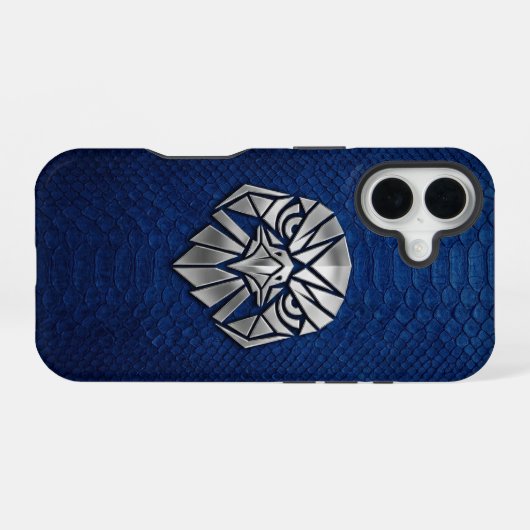 Coque iPhone 16 Silver Chrome Geometric Eagle Head Blue Python  (Verso Horizontal)