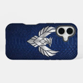 Coque iPhone 16 Silver Chrome Geometric Phoenix Blue Python iPhone (Verso Horizontal)