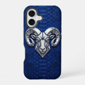 Coque iPhone 16 Silver Chrome Geometric Ram Blue Python iPhone (Verso)