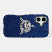 Coque iPhone 16 Silver Chrome Geometric Shark Blue Python iPhone (Verso Horizontal)