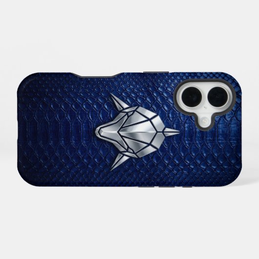 Coque iPhone 16 Silver Chrome Geometric Shark Blue Python iPhone (Verso Horizontal)