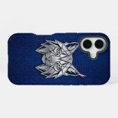 Coque iPhone 16 Silver Chrome Géométrique Lynx Blue Python iPhone (Verso Horizontal)