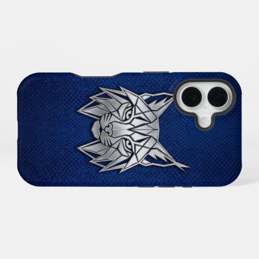Coque iPhone 16 Silver Chrome Géométrique Lynx Blue Python iPhone (Verso Horizontal)