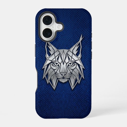 Coque iPhone 16 Silver Chrome Géométrique Lynx Blue Python iPhone (Verso)