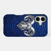 Coque iPhone 16 Silver Chrome Géométrique Ram Blue Python iPhone (Verso Horizontal)