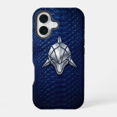 Coque iPhone 16 Silver Chrome Géométrique Requin Blue Python iPhon (Verso)