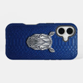 Coque iPhone 16 Silver Chrome Géométrique Rhinocéros Blue Python i (Verso Horizontal)