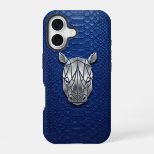 Coque iPhone 16 Silver Chrome Géométrique Rhinocéros Blue Python i