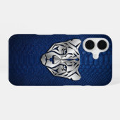 Coque iPhone 16 Silver Geometric Leopard Blue Snakeskin iPhone 16 (Verso Horizontal)