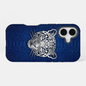 Coque iPhone 16 Silver Geometric Tiger Blue Snakeskin iPhone 16  (Verso Horizontal)