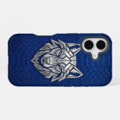 Coque iPhone 16 Silver Geometric Wolf Blue Snakeskin iPhone (Verso Horizontal)