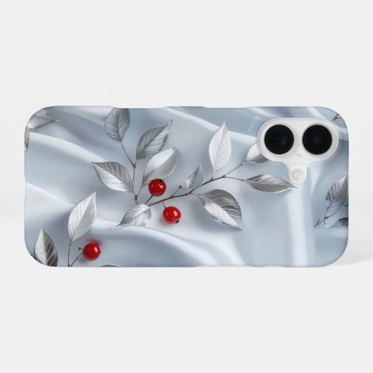 Coque iPhone 16 Silver Leaf Red Berry Silk (Verso Horizontal)