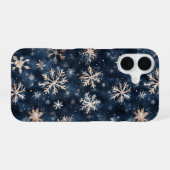 Coque iPhone 16 Simple Bleu foncé avec flocons de neige (Verso Horizontal)